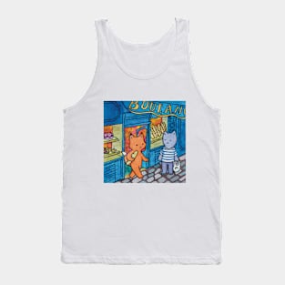 Cat and fox french bakery paris watercolor illustration Tank Top